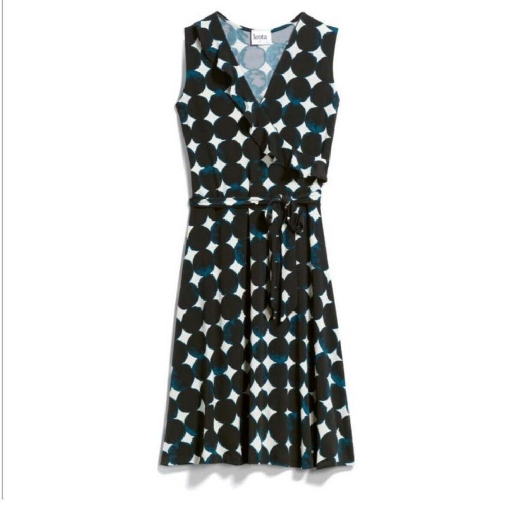 Leota Felicity Ruffle Geometric Wrap Dress In Midnight Moon Size Medium NWT - Picture 2 of 5